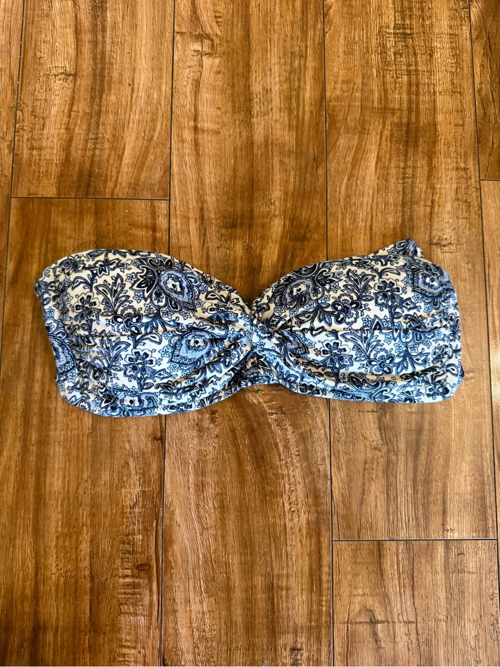 LOFT Women’s White Blue Floral Strapless Bandeau Swim Top Size Medium